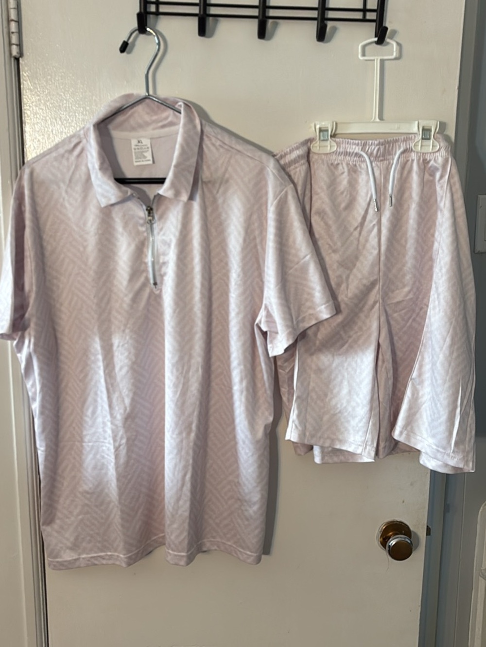 Light Pink Men's Polo Zip-Front Shirt and matching shorts